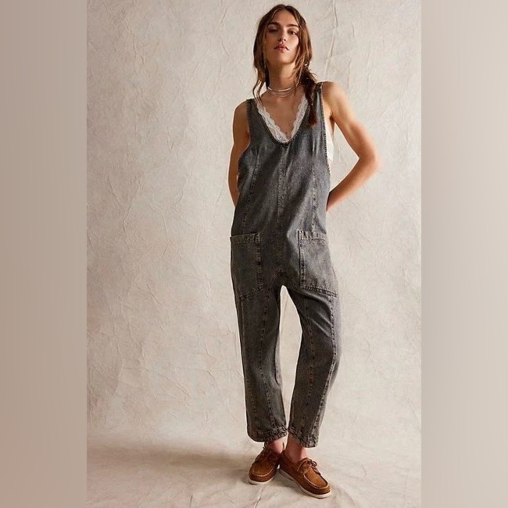 We The Free People High Roller Denim Jumpsuit Onesie Hot Shot Overalls | Size XL